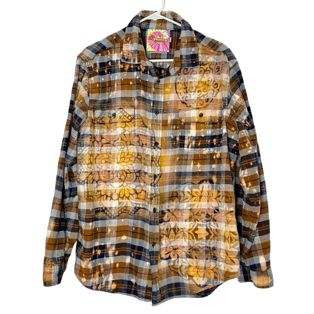 Upcycled Flannel Shirt Mens Size XL Unisex Handmade Floral Grunge Custom Plaid